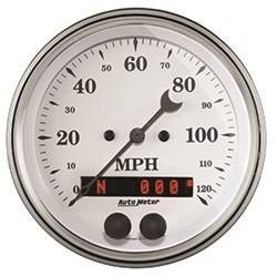 Auto Meter - Old Tyme White Electric Programmable Speedometer - Auto Meter 1649 UPC: 046074016493 - Image 1