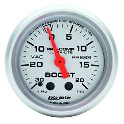 Auto Meter - Ultra-Lite Mechanical Boost/Vacuum Gauge - Auto Meter 4301 UPC: 046074043017 - Image 1