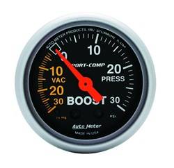 Auto Meter - Sport-Comp Mechanical Boost/Vacuum Gauge - Auto Meter 3303 UPC: 046074033032 - Image 1