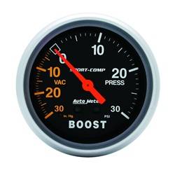 Auto Meter - Sport-Comp Mechanical Boost/Vacuum Gauge - Auto Meter 3403 UPC: 046074034039 - Image 1