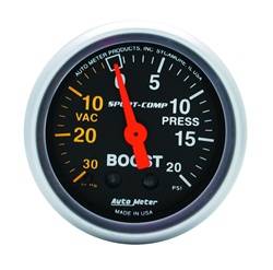 Auto Meter - Sport-Comp Mechanical Boost/Vacuum Gauge - Auto Meter 3301 UPC: 046074033018 - Image 1
