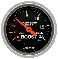 Auto Meter - Sport-Comp Mechanical Boost/Vacuum Gauge - Auto Meter 3303-M UPC: 046074134029 - Image 1