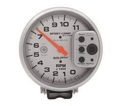 Auto Meter - Sport-Comp Silver Playback Tachometer - Auto Meter 3965 UPC: 046074039652 - Image 1