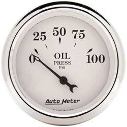 Auto Meter - Old Tyme White Electric Oil Pressure Gauge - Auto Meter 1628 UPC: 046074016288 - Image 1