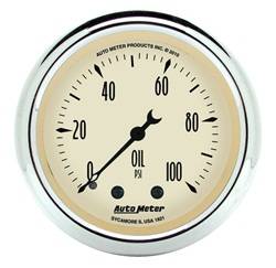 Auto Meter - Antique Beige Mechanical Oil Pressure Gauge - Auto Meter 1821 UPC: 046074018213 - Image 1