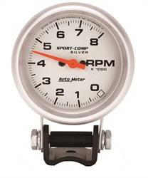 Auto Meter - Sport-Comp Silver Mini Tachometer - Auto Meter 3707 UPC: 046074037078 - Image 1